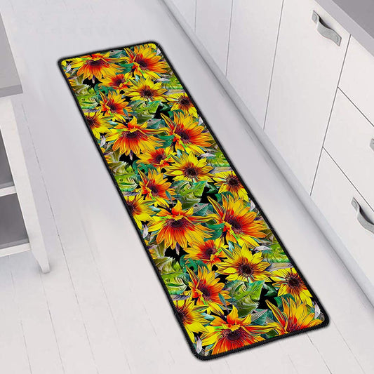 Autumn Sunflower Pattern Print Long Kitchen Mat