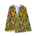 Autumn Sunflower Pattern Print Long Sleeve Short Coat