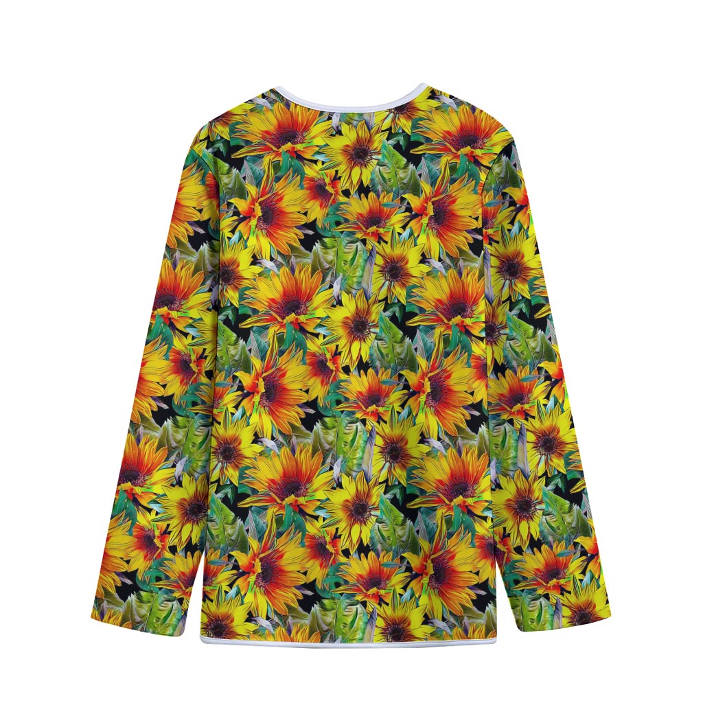 Autumn Sunflower Pattern Print Long Sleeve Short Coat