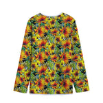 Autumn Sunflower Pattern Print Long Sleeve Short Coat