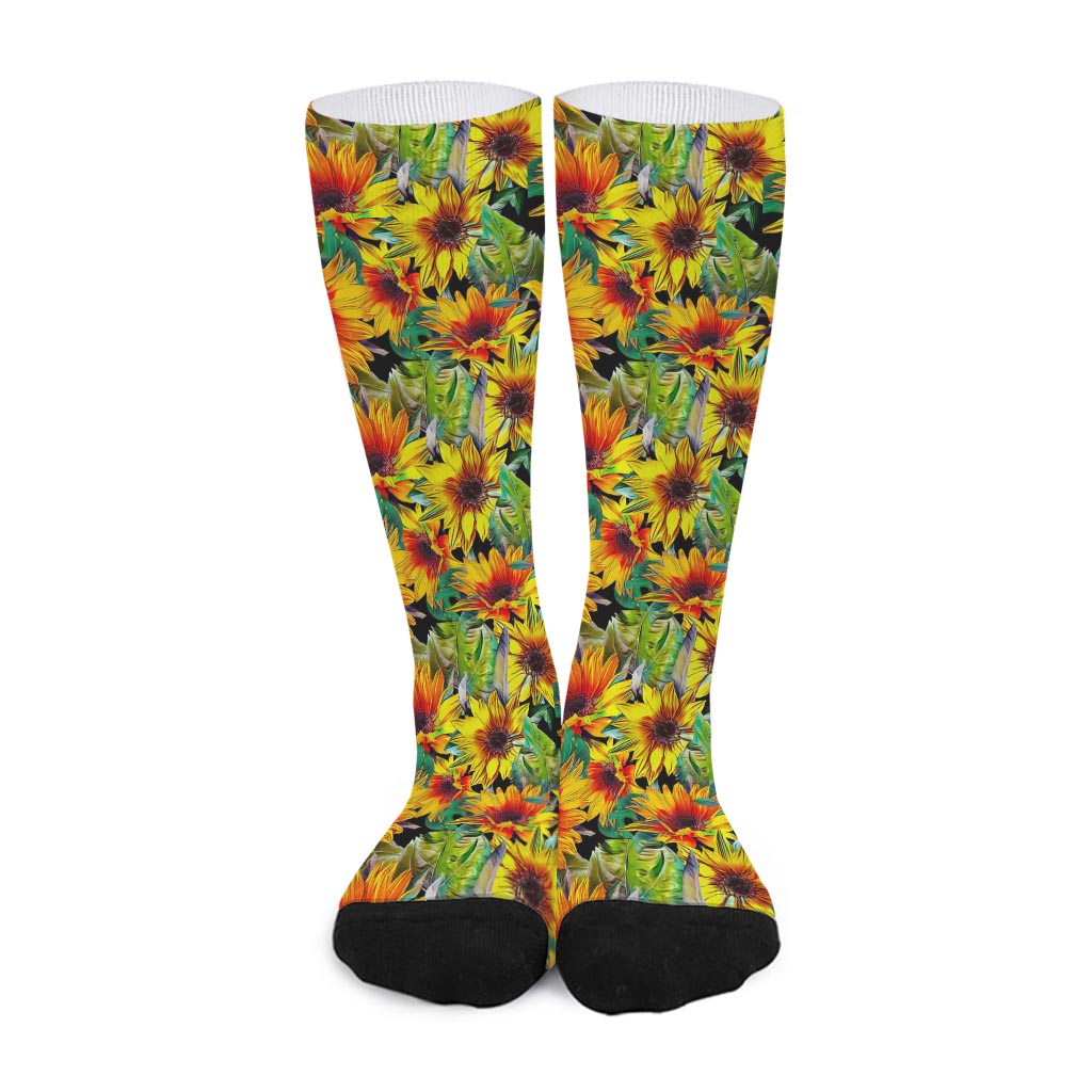 Autumn Sunflower Pattern Print Long Socks