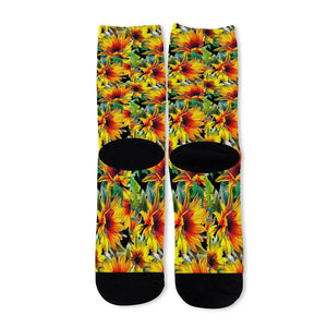 Autumn Sunflower Pattern Print Long Socks