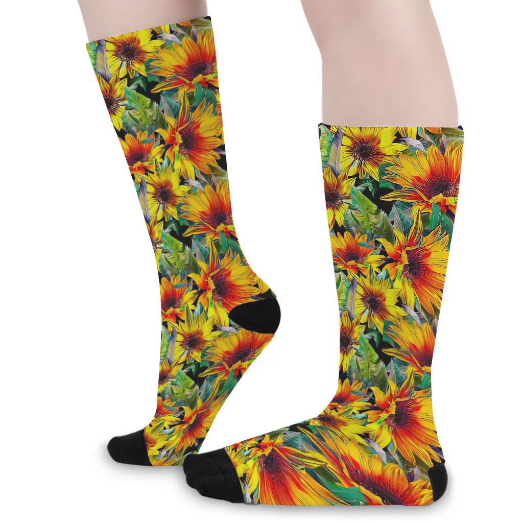 Autumn Sunflower Pattern Print Long Socks