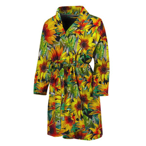 Autumn Sunflower Pattern Print Men's Bathrobe