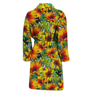 Autumn Sunflower Pattern Print Men's Bathrobe