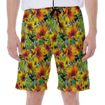 Autumn Sunflower Pattern Print Men's Beach Shorts