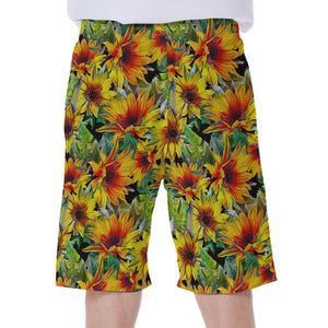 Autumn Sunflower Pattern Print Men's Beach Shorts