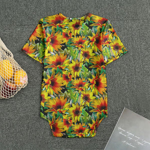 Autumn Sunflower Pattern Print Men's Bodysuit