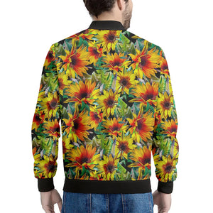Autumn Sunflower Pattern Print Men's Bomber Jacket