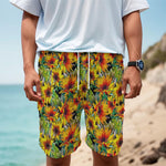 Autumn Sunflower Pattern Print Men's Cargo Shorts