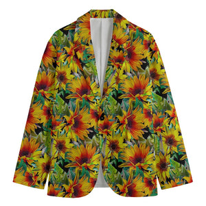 Autumn Sunflower Pattern Print Men's Cotton Blazer