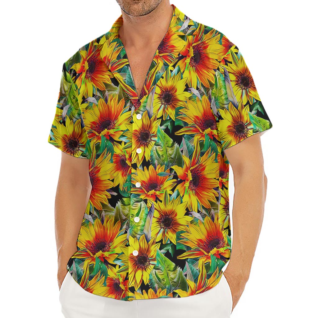 Autumn Sunflower Pattern Print Men's Deep V-Neck Shirt