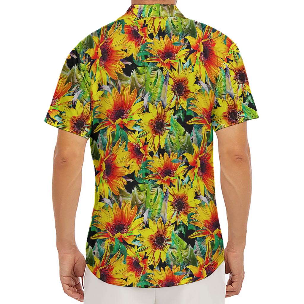 Autumn Sunflower Pattern Print Men's Deep V-Neck Shirt