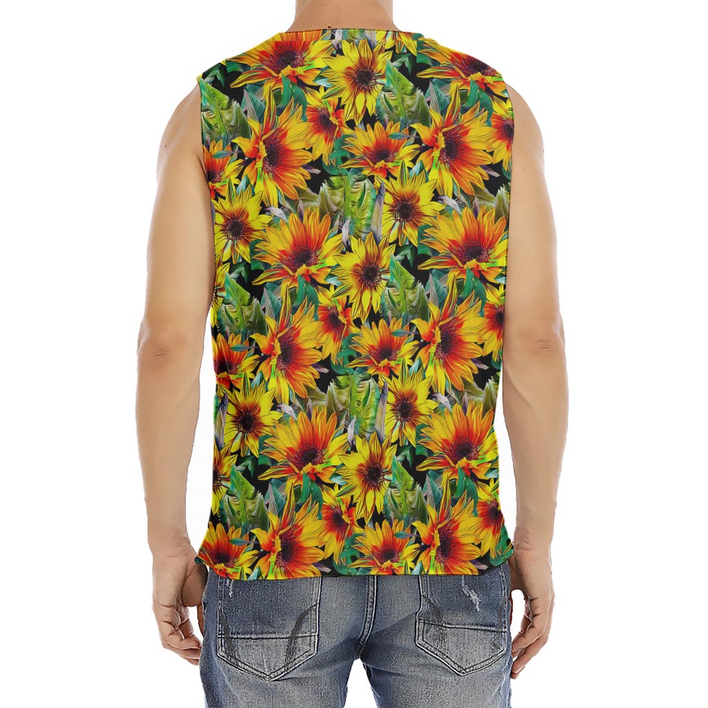 Autumn Sunflower Pattern Print Men's Fitness Tank Top