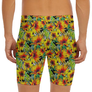 Autumn Sunflower Pattern Print Men's Long Boxer Briefs