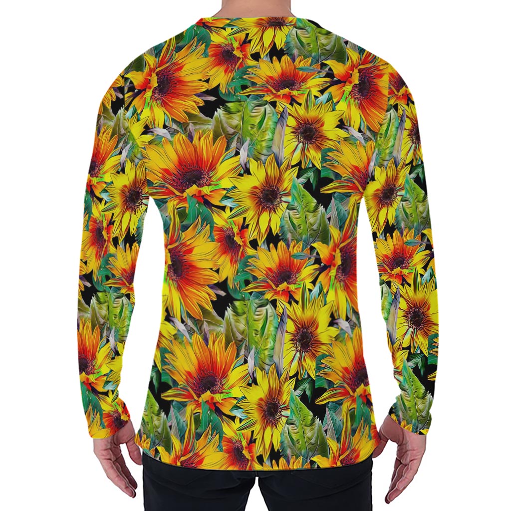 Autumn Sunflower Pattern Print Men's Long Sleeve T-Shirt