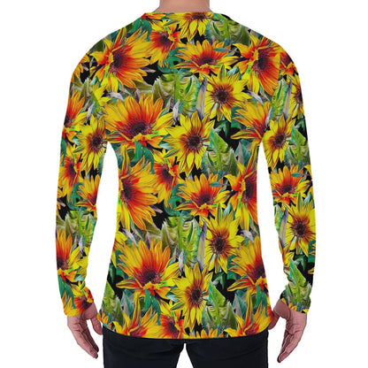 Autumn Sunflower Pattern Print Men's Long Sleeve T-Shirt