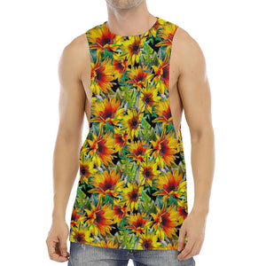 Autumn Sunflower Pattern Print Men's Muscle Tank Top