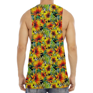 Autumn Sunflower Pattern Print Men's Muscle Tank Top