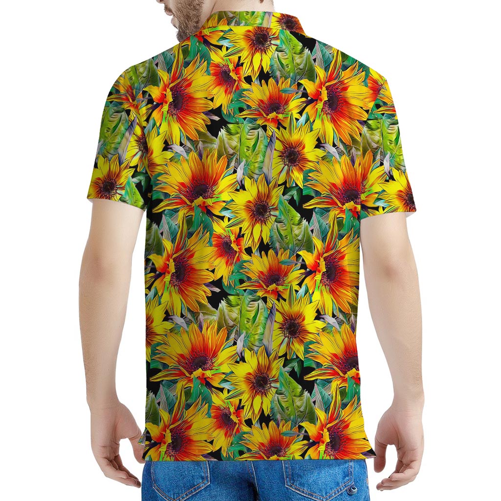 Autumn Sunflower Pattern Print Men's Polo Shirt