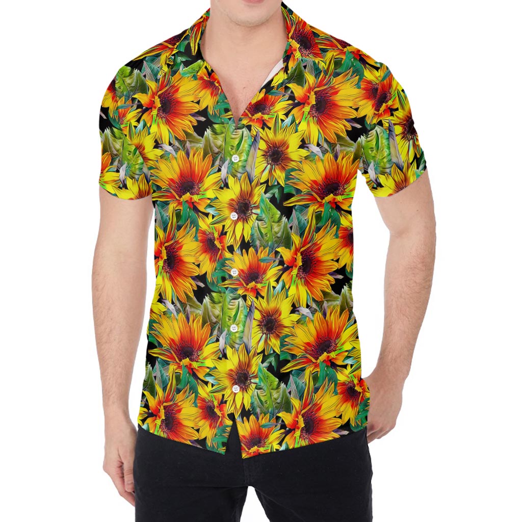 Autumn Sunflower Pattern Print Men's Shirt