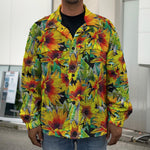 Autumn Sunflower Pattern Print Men's Shirt Jacket