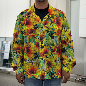 Autumn Sunflower Pattern Print Men's Shirt Jacket