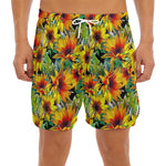 Autumn Sunflower Pattern Print Men's Split Running Shorts