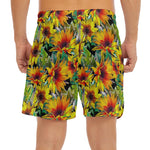 Autumn Sunflower Pattern Print Men's Split Running Shorts