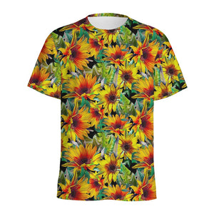 Autumn Sunflower Pattern Print Men's Sports T-Shirt