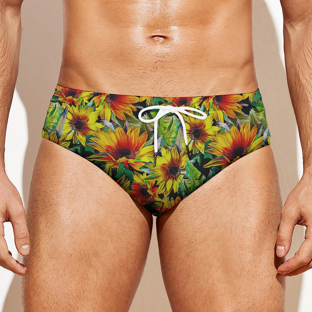 Autumn Sunflower Pattern Print Men's Swim Briefs