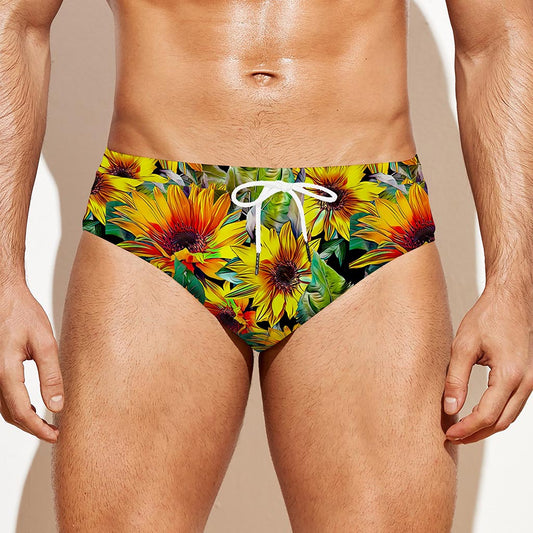 Autumn Sunflower Pattern Print Men's Swim Briefs