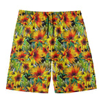 Autumn Sunflower Pattern Print Men's Swim Trunks