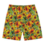 Autumn Sunflower Pattern Print Men's Swim Trunks