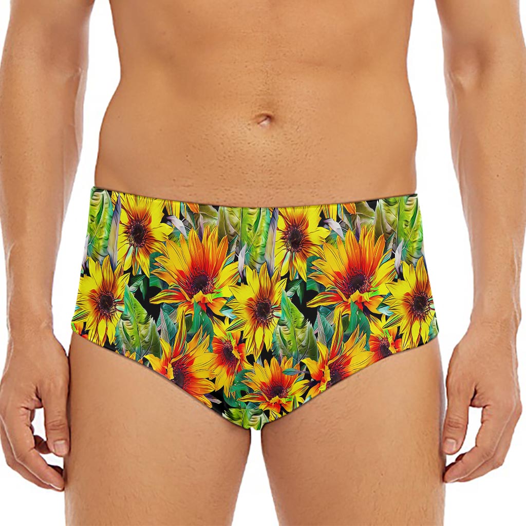 Autumn Sunflower Pattern Print Men's Triangle Swim Briefs