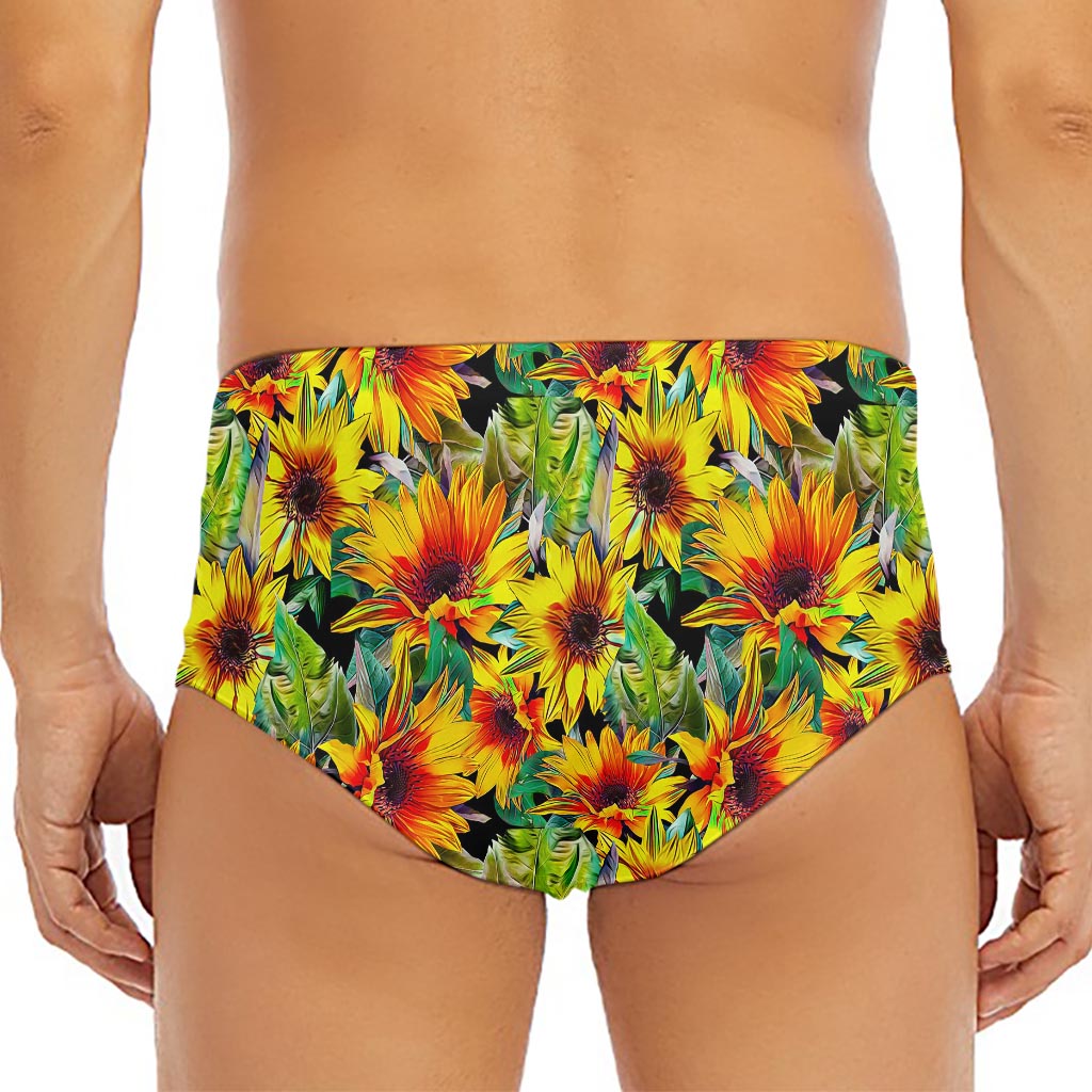 Autumn Sunflower Pattern Print Men's Triangle Swim Briefs