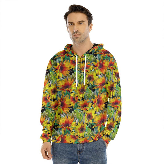 Autumn Sunflower Pattern Print Men's Velvet Pullover Hoodie