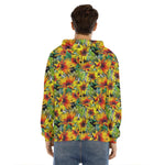 Autumn Sunflower Pattern Print Men's Velvet Pullover Hoodie
