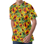 Autumn Sunflower Pattern Print Men's Velvet T-Shirt