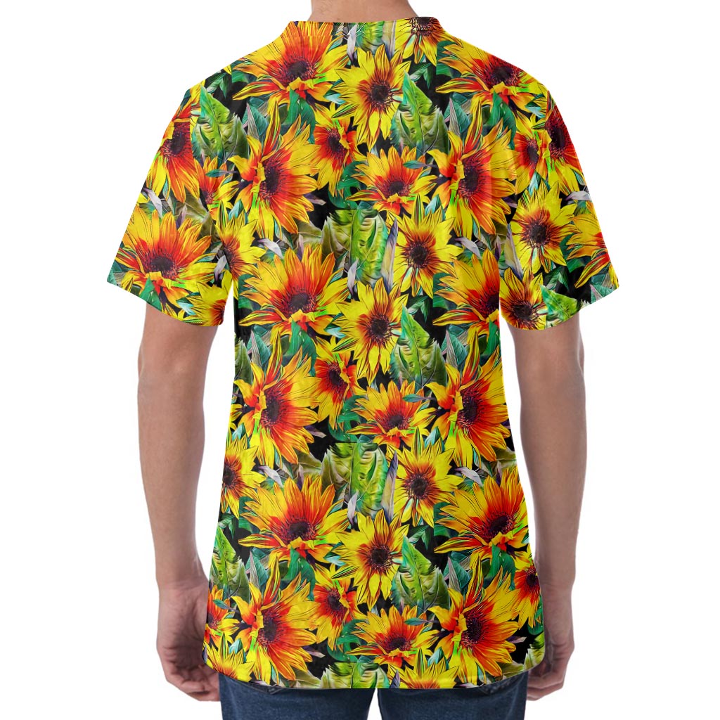 Autumn Sunflower Pattern Print Men's Velvet T-Shirt