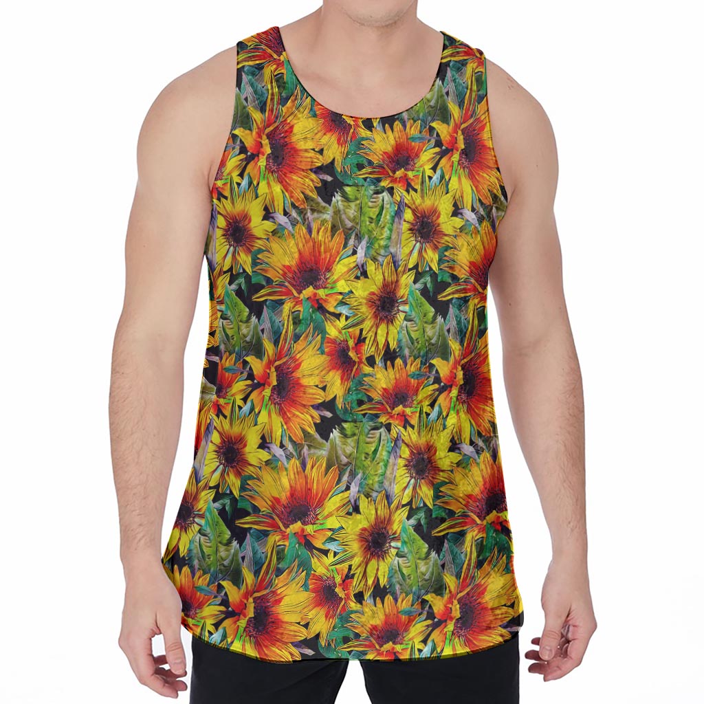 Autumn Sunflower Pattern Print Men's Velvet Tank Top