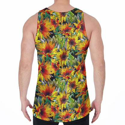Autumn Sunflower Pattern Print Men's Velvet Tank Top