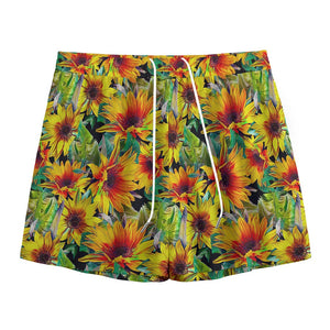 Autumn Sunflower Pattern Print Mesh Shorts