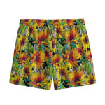 Autumn Sunflower Pattern Print Mesh Shorts