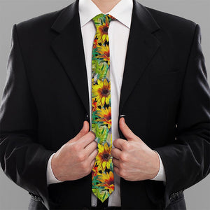 Autumn Sunflower Pattern Print Necktie