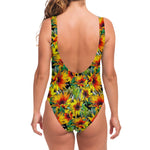 Autumn Sunflower Pattern Print One Piece Swimsuit