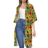 Autumn Sunflower Pattern Print Open Front Beach Cover Up