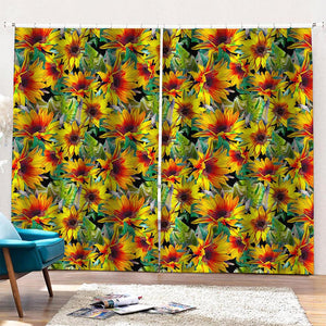 Autumn Sunflower Pattern Print Pencil Pleat Curtains