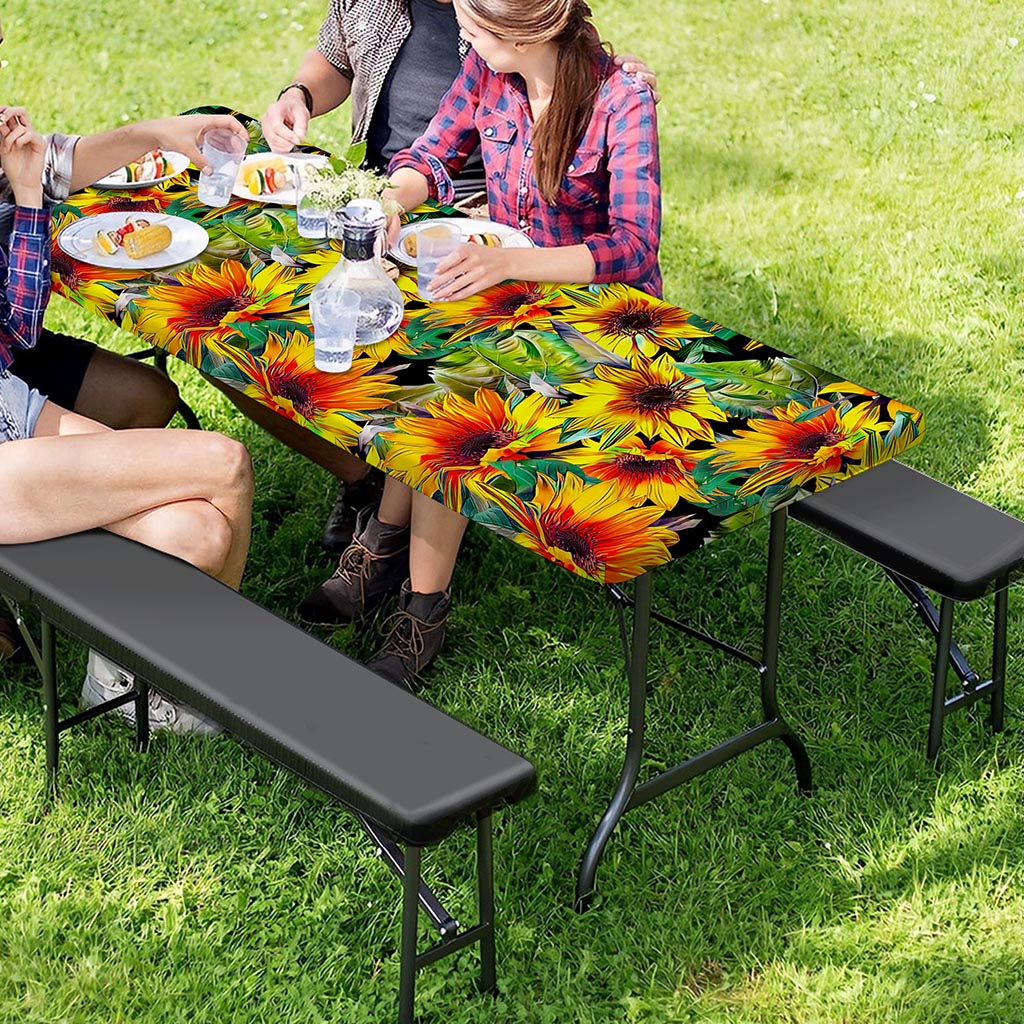 Autumn Sunflower Pattern Print Picnic Table Cover