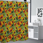 Autumn Sunflower Pattern Print Premium Shower Curtain